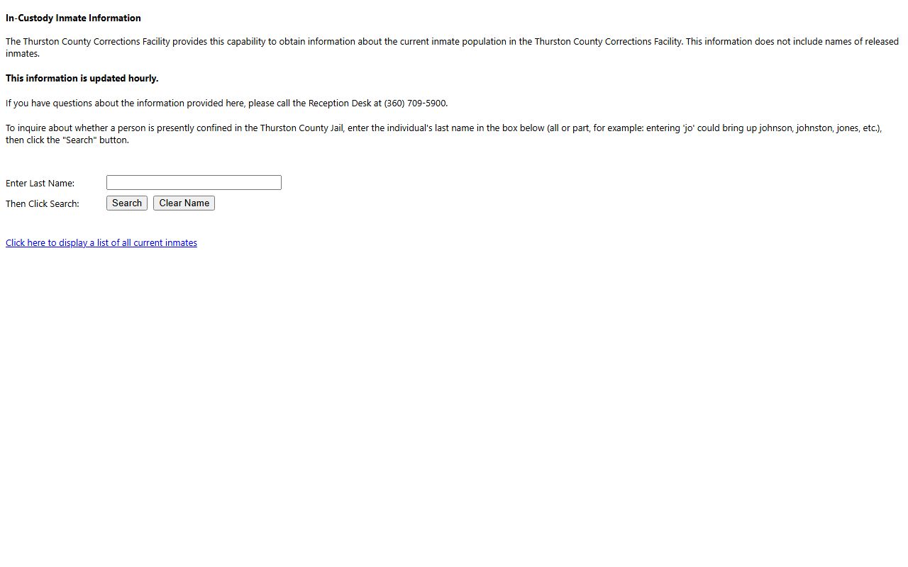 Thurston County jail roster last name search form