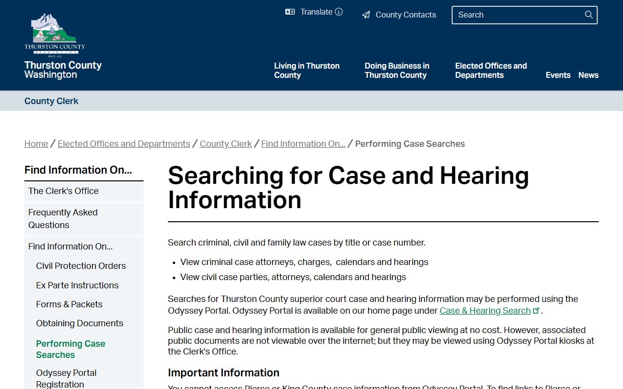 Thurston County court records after arrest case search information