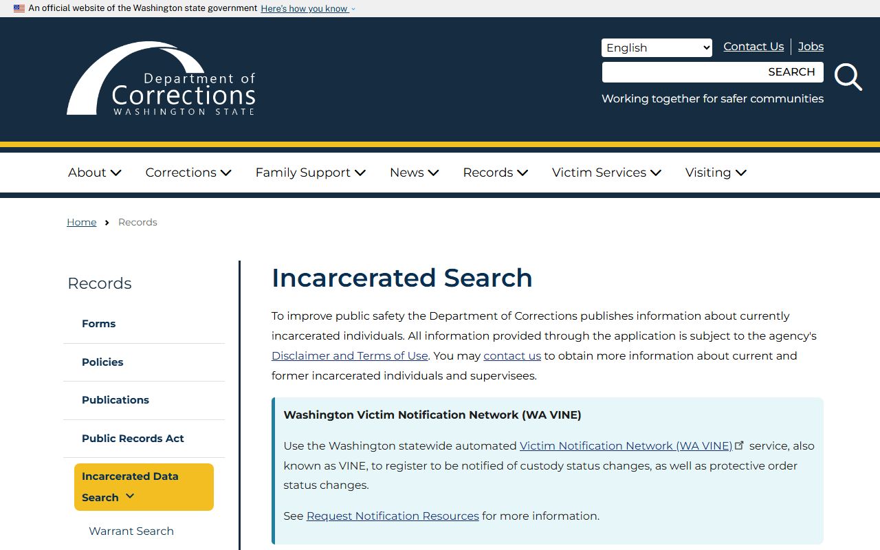 Washington DOC incarcerated search for Cedar Creek Corrections Center inmate lookup